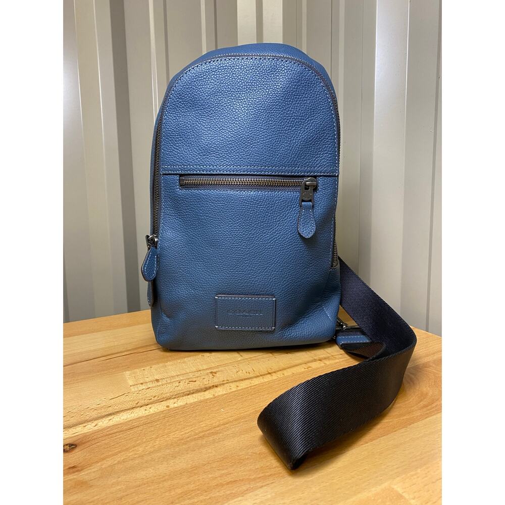 Coach Unisex Campus Pack Blue Leather Sling Bag Pre-owned